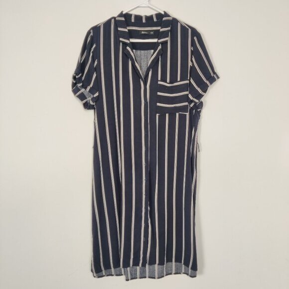 Reitmans Womens Button Down Dress Size XXL Navy White Striped - Picture 1 of 5